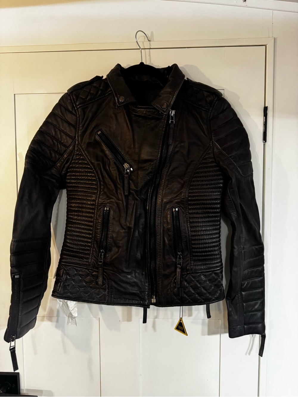 Quilted Moto Leather Jacket - Black